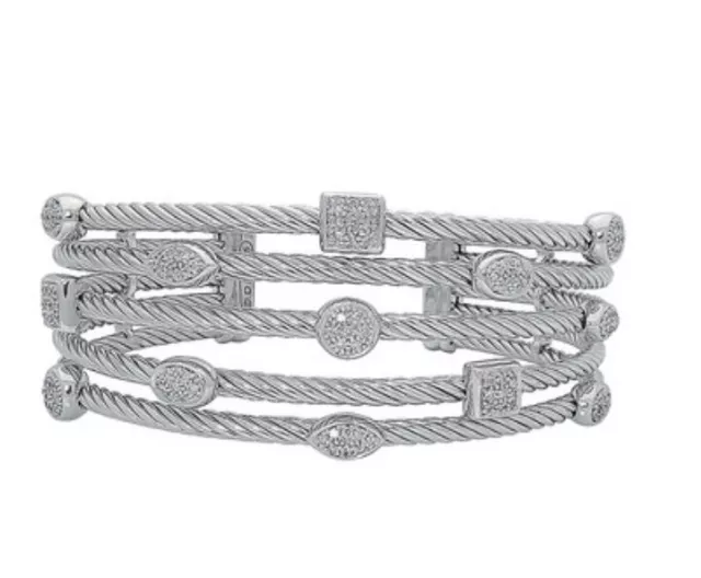 David Yurman Confetti Wide Cuff Bracelet With Diamonds 5 Rows Sterling Silver