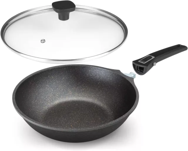 Home Icon 28 cm Induction Wok With Glass Lid Non Stick and Detachable Handle