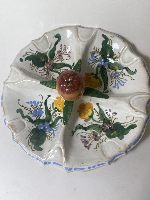 Vintage Italian Majolica Scalloped  Divided Bowl Relish Dish