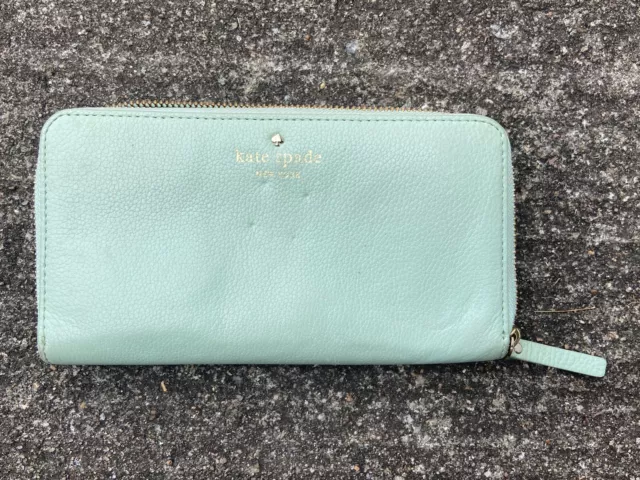 Kate Spade Lacey Accordion  Seafoam Green Zip Around Wallet Wristlet PWRU1801
