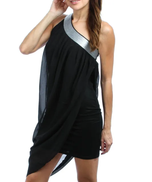 Black Silver One shoulder Asymmetric Party Dress Size 10 12 14 16 18 NEW
