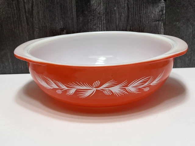 Promotional Pyrex 024 Holiday Red Pine Cone Needles 2Qt Casserole Handles