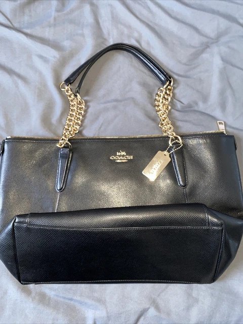 COACH BLACK PEBBLE Leather Ava Gold Chain Tote Shoulder Bag F87775 60.00 PicClick