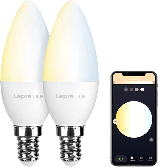 Lepro E14 Smart Birne, dimmbare Alexa Glühbirne E14, 4,5 W 380lm, 2700-6500K warm