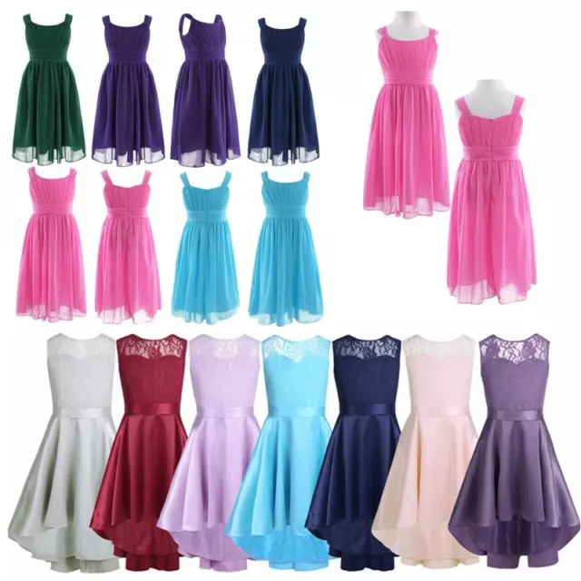 Kids Girls Chiffon Pleated Dress Wedding Bridesmaid Banquet Party Flower Dress