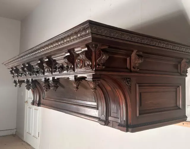 Large French Antique Fireplace or Range/Stove Hood in Solid Walnut Wood