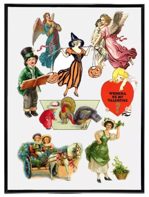 Old Victorian Holiday Clip Art Greetings Print Poster Wall Picture Image A4 size