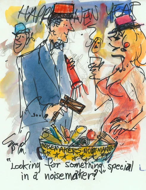Doug Sneyd Signed Original Art Playboy Holiday Gag Rough ~ Happy New Year