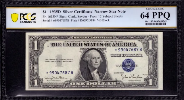 1935 D $1 Silver Certificate Narrow Star Fr.1613N* Pcgs B Choice Unc Cu 64 Ppq