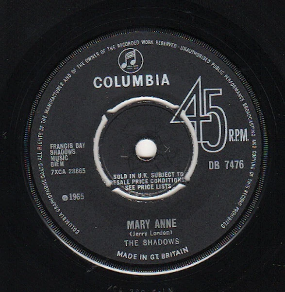 The Shadows - Mary Anne (7", Single, Pus)