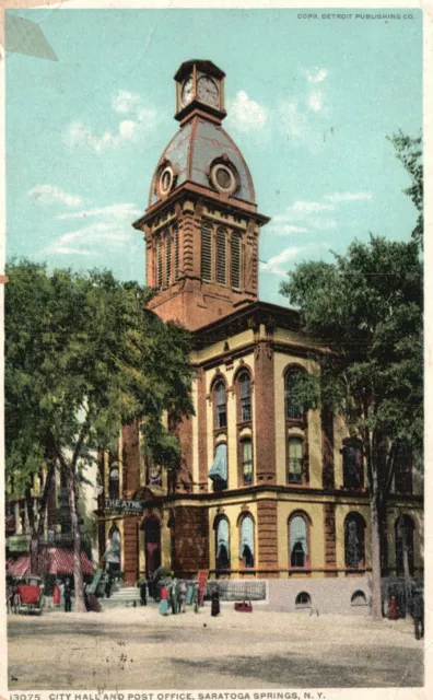 Postal vintage del ayuntamiento y la oficina de correos de 1910 Bldg. Saratoga Springs Nueva York