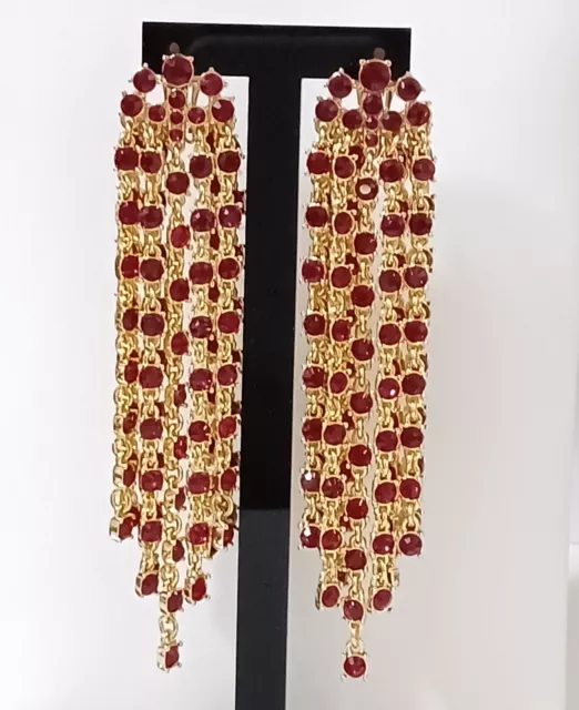 Oscar de la Renta- Boucles d'oreilles cascade avec des cristaux rouges