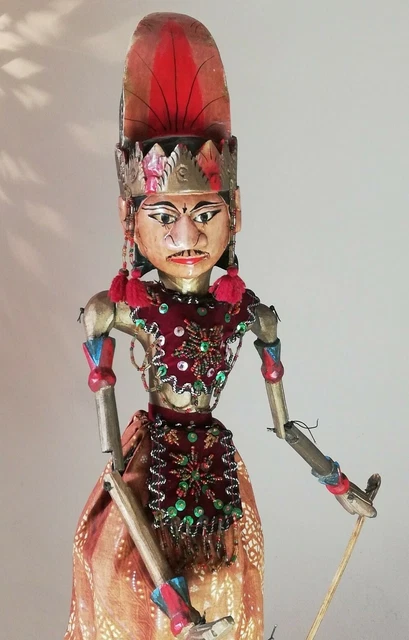 Grande Marionnette Indonésienne En Bois – Hauteur 45 Cm – Originale Années 1950-60