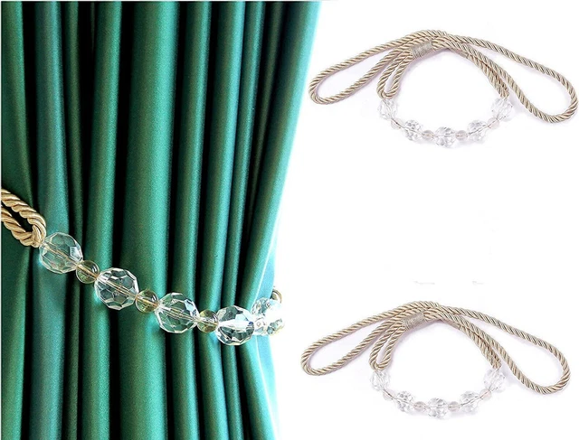 Beautiful Crystal Beaded Curtain Tiebacks White for Room Decor pack of  2