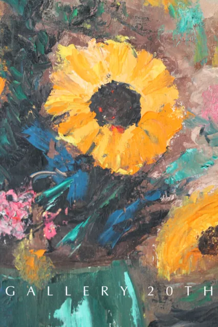 Vivid! Mid Century Modern Sunflowers Oil Painting! Flowers Orig 50'S 60'S Art 3