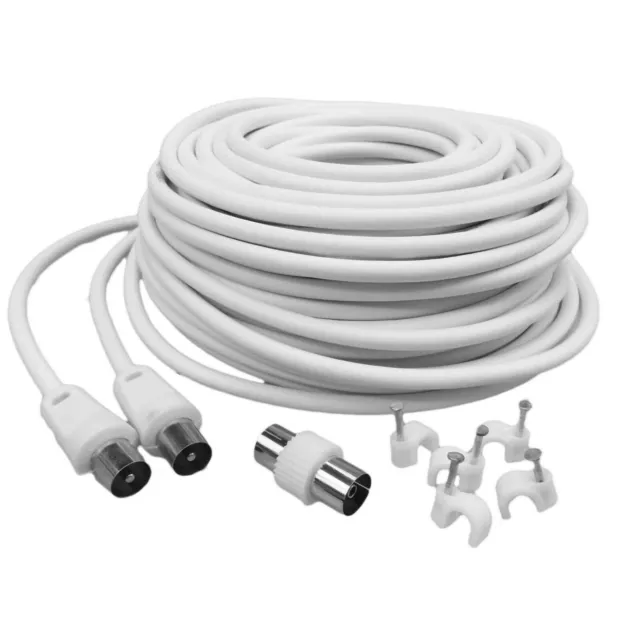 15M White Magic Eye Cable Digital Or Rf Coaxial  Aerial Lead 4 Aerial Socket