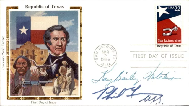 Phil Gramm Kay Bailey Hutchinson Signed FDC First Day Cover Autographed 64082