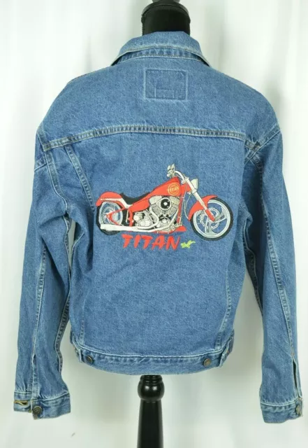 Titan Motorcycle Of America Women's Denim Jacket Sz Small Cotton Embroidery Rare