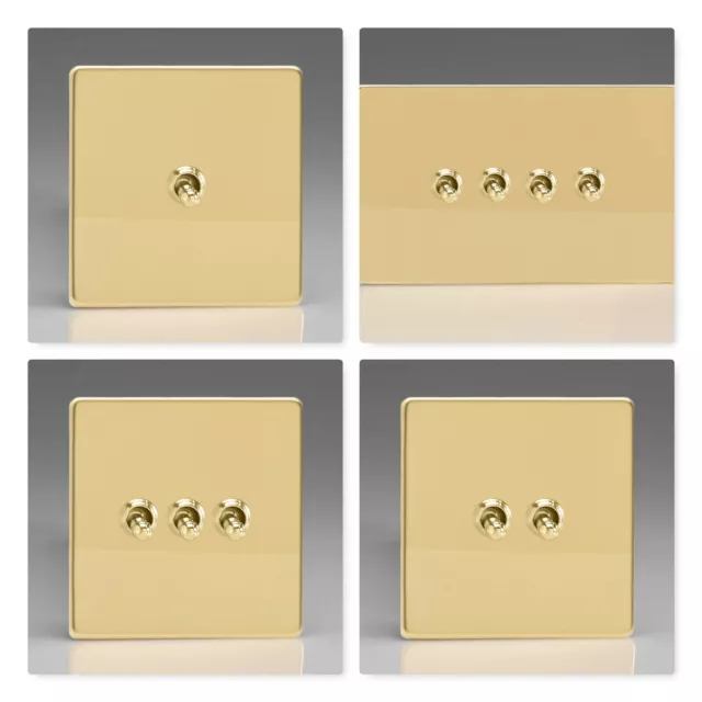 Varilight Screwless Polished Brass Toggle Dolly Light Switch 10 Amp 1 2 3 4 Gang