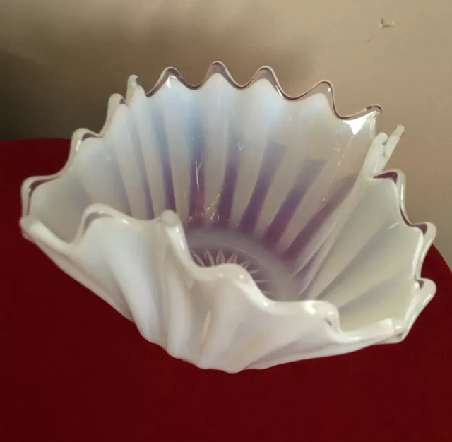 Vintage Fostoria White Opalescent Fluted Edge Heirloom Handkerchief Bowl Vase