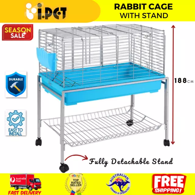 Rabbit Hutch With Stand & Wheels Bunny Home Small Animal Cage House Portable