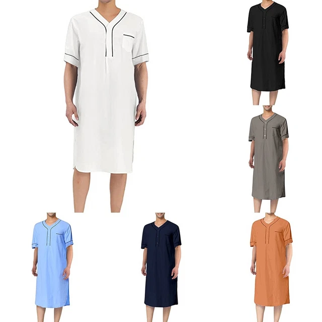 Caftan Homme Musulman Rétro - Thobe à Manches Courtes, Style Dubaï, Grandes Tailles - Pour Ramadan, Prière, Occasions Spéciales