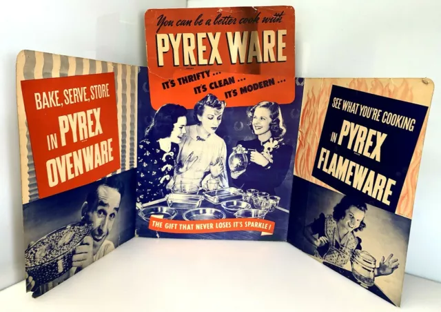 Pyrex Advertisement Store Display Cardboard Sign Rare Vintage Flameware