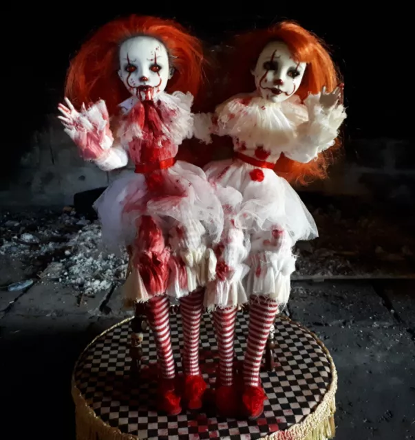 Screatures PENNYWISE Creepy Clown Conjoined Twins Art Doll OOAK Gothic Horror