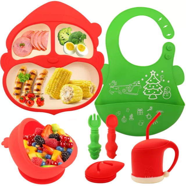 10Pc Baby Feeding Set Silicone Suction Bowl Plate BIB Cup Spoon Fork for Babies