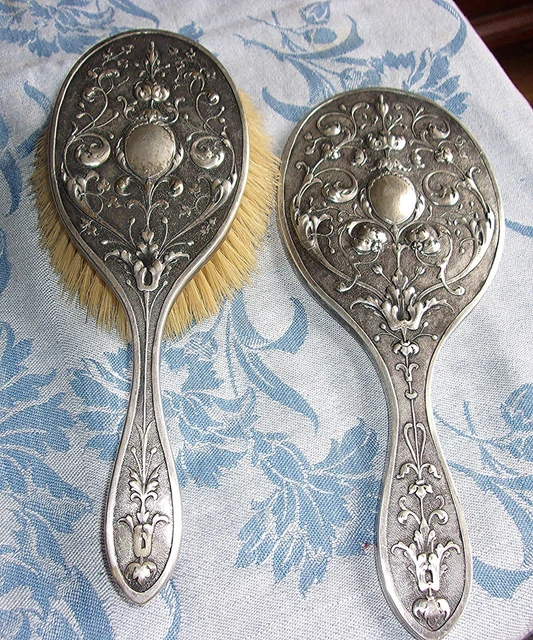 G. Accarisi, Firenze, Italy Hand Chased Mirror and Brush Set