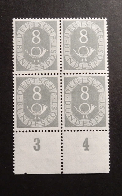 Bund, 127 ** Posthorn 8 Pf.  4er-Block Viererblock mit Unterrand gepr.Schlegel