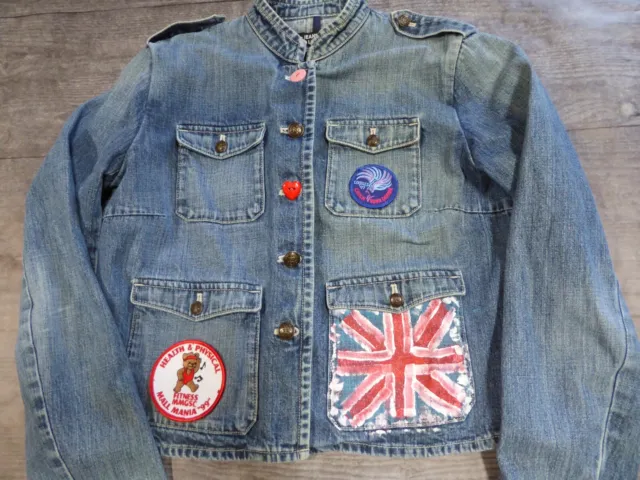 Ralph Lauren Polo Upcycled Blue Denim Jacket Hand Painted Patches Applique M