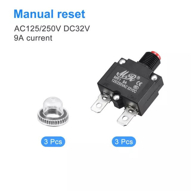 Circuito Sovraccarico Protettore 9A AC125/250V DC32V Premi Pulsante 3pz 3