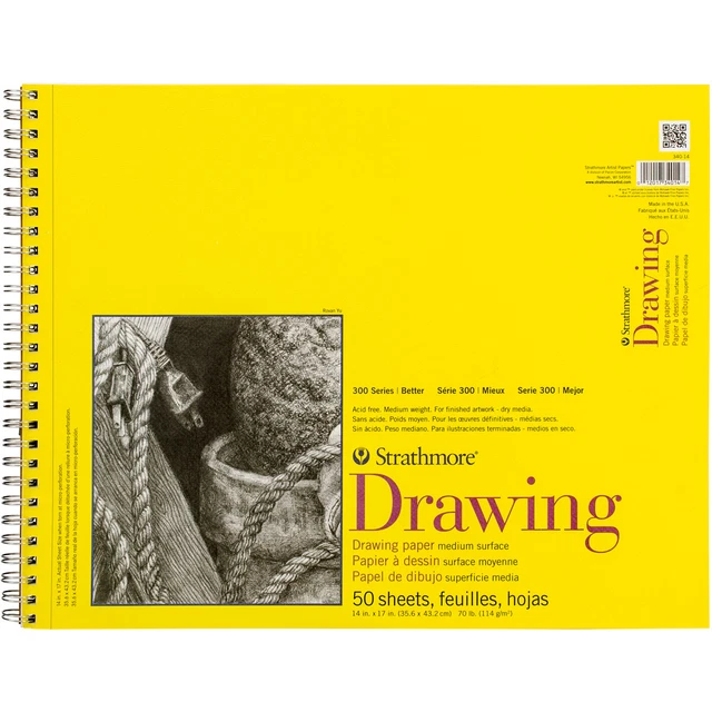 Almohadilla de papel en espiral de dibujo mediano Strathmore 14""X17""-50 hojas 340140