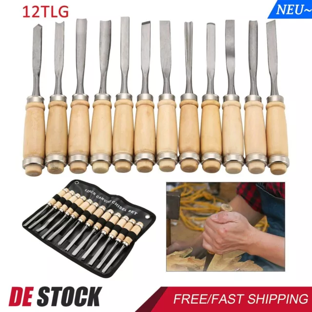 12x Schnitz Werkzeug Set Beitel Holz-Bearbeitung Schnitzeisen-Satz Schnitzmesser