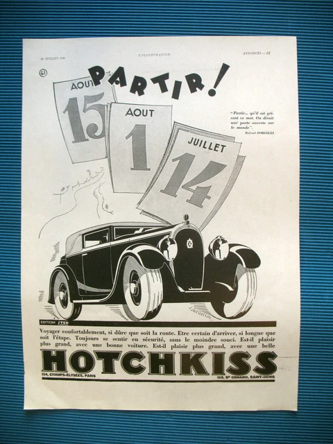 Hotchkiss Automobile Press Advertisement Go! Illustration Jacquelin Ad 1930