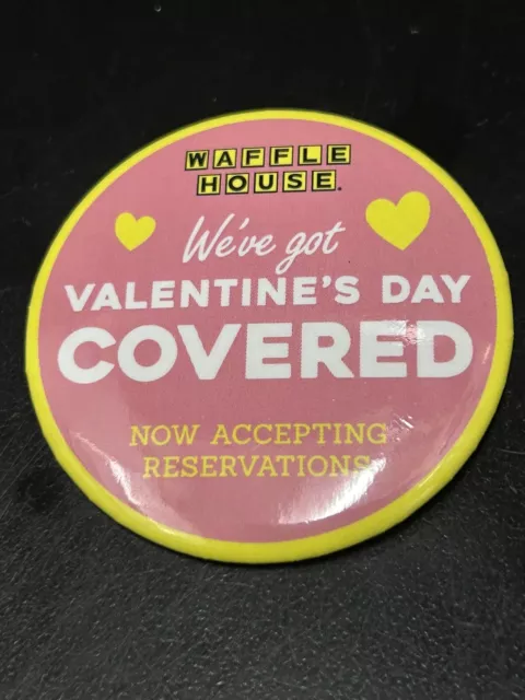 Waffle House Pin Button Valentine Day Pink Yellow Covered Love Hearts Restaurant