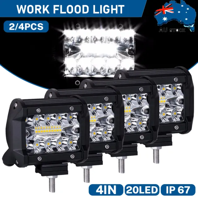 2x 4x 4inch 200W LED Work Lights Spot Flood Light Bar Reverse 4WD 12V 24V OZ
