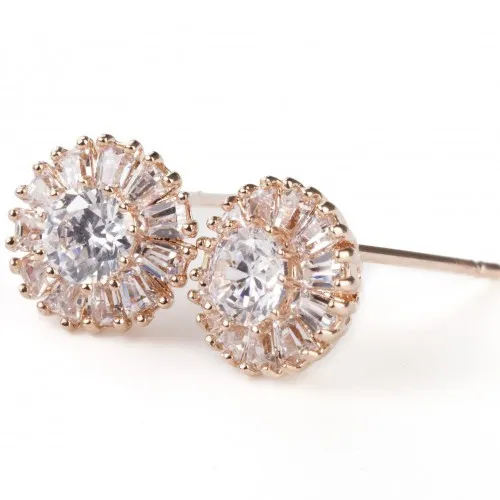 Gorgeous 18K Rose Gold Plated Genuine Clear Cz & Austrian Crystal Stud Earrings