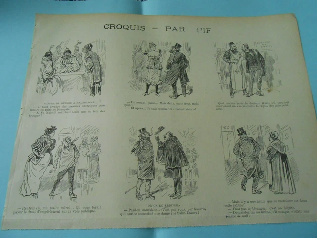 Gravure 1894  Croquis Conseil guerre Madagascar Sa majesté Dc Roux Vaccin rage