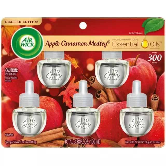 Air Wick Plug in Scented Oil Refill, 5 Ct, Apple Cinnamon Medley, Air Freshener,