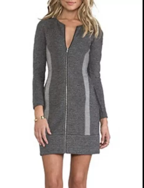 Theory Chayenne Grey Contrast Zip Front Long Sleeve Mini Dress Womens Size 12