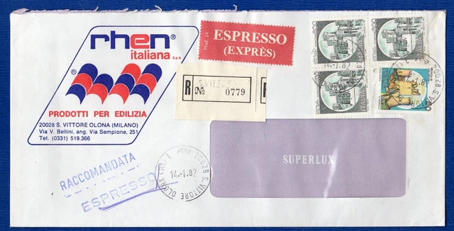 ITALIA - B. RACC. ESP. con 50 + 3x600 L. CAST. da VITTORE OLONA(MI) il 14-1-1982