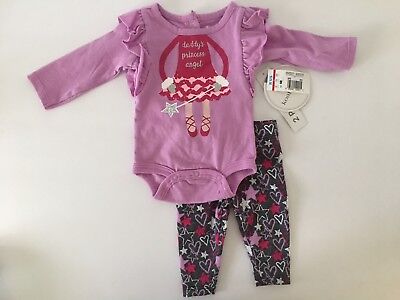 New Infant Girls Daddys Princess Angel Pink Purple 100% Cotton Bodysuit/Legging