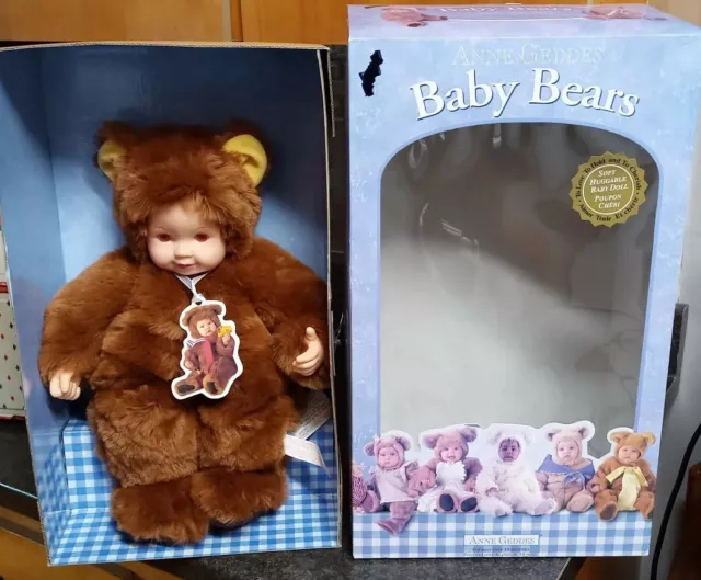 1997 Anne Geddes Baby Bears Dark Brown Doll 15", Still In Packaging Never Opened