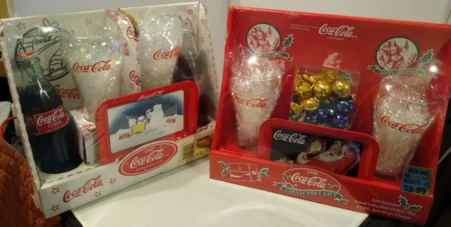 Coca-Cola  Collectible Gift with 4 Glasses /  2 Tray / 2 bottles of coca /candy