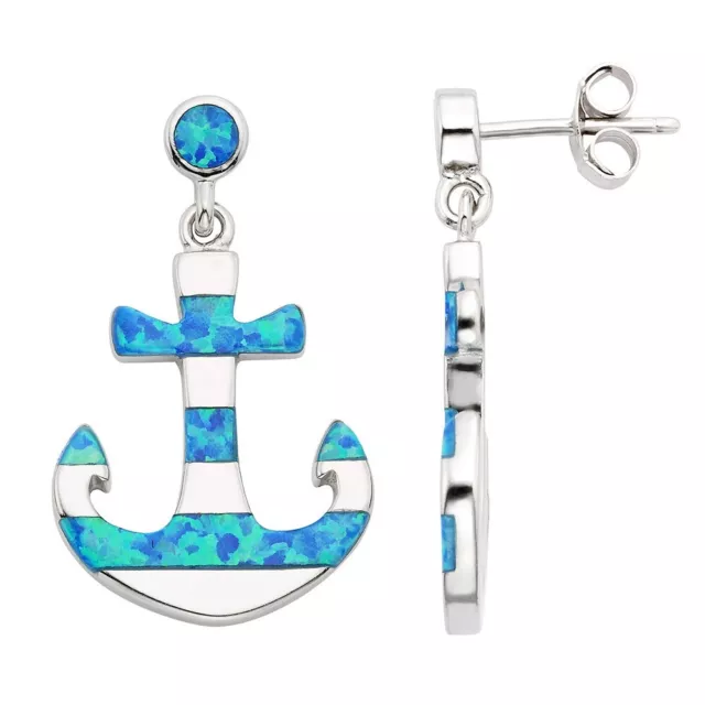 STERLING SILVER LARGE Anchor with Blue Inlay Opal Stripes Earrings $103 ...
