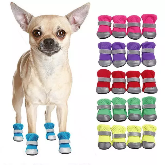 4pcs Wasserfest Haustier Hund Schuhe Reflektierend Netz Atmungsaktiv Rutschfeste 2