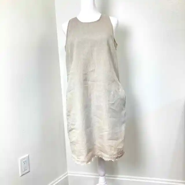 Tommy Bahama Dress Two Palms Womens  XS 100% Linen Frayed Trim Shift Dress