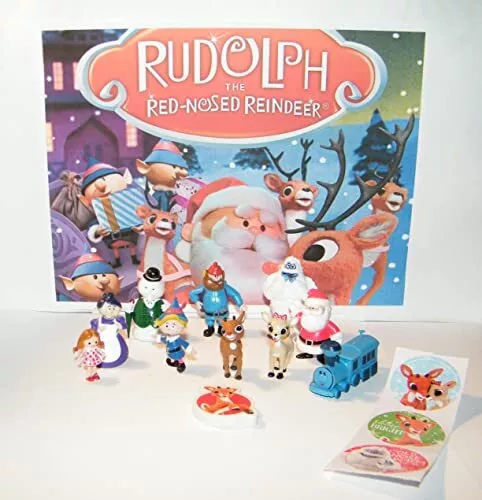 Rudolph The Red Nosed Reindeer Deluxe Figure Toy Set of 10 Featuring Rudolph